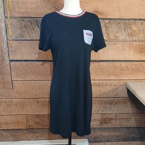 Tommy Hilfiger Black Tee Dress with Red and White Trim Sz L